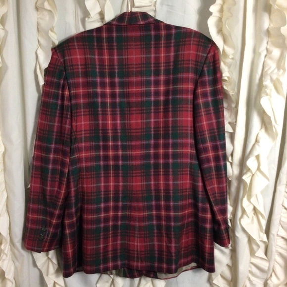 Vintage Double Breasted Red Plaid Wool Blazer - Picture 3 of 8